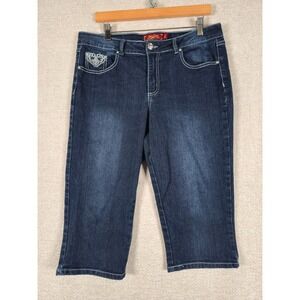 One 5 One Womens Dark Wash Embellished Rhinestone Capri Jeans Size 12